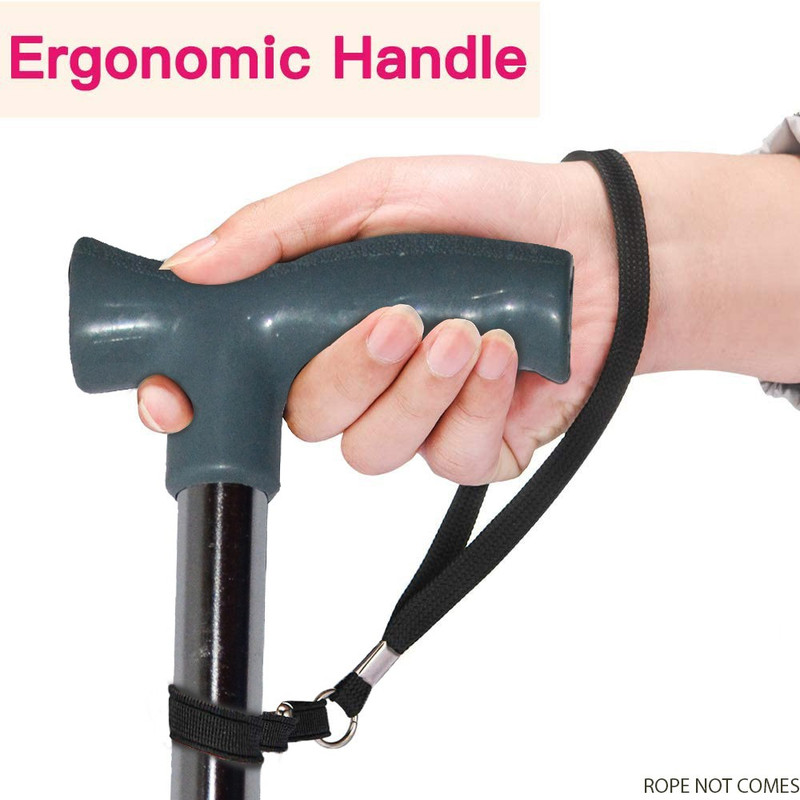 ComportSpa Adjustable walking stick [ Cane ] for Right or Left Hand Use, Black, Small Base Walking Stick