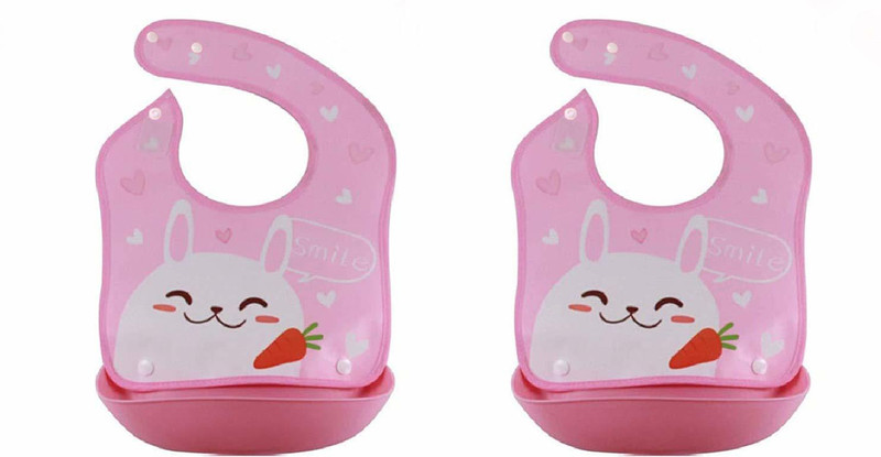 SYGA 2 Pieces Waterproof Silicone Roll up Washable Crumb Catcher Baby Feeding Eating Bib(Pink)