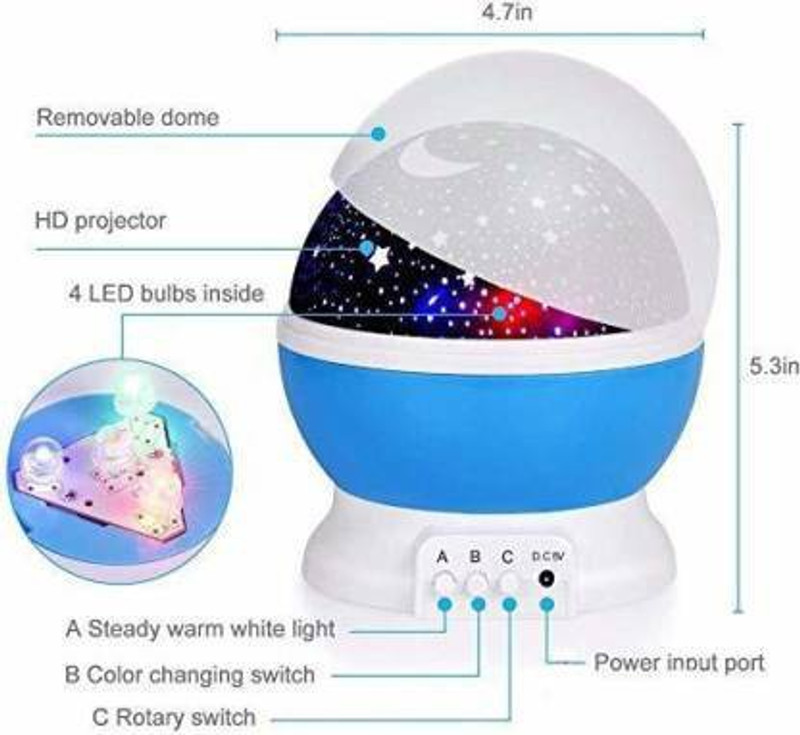 shyam priya Star Master Dream Rotating Projection Lamp, Star Master Projector Lamp with USB Wire Turn Any Room Into A Starry Sky Colorful LED Night Lamp, Night Bulb, Night Light (Multi Color) Power Pack Mod(Compatible only with colorfull)