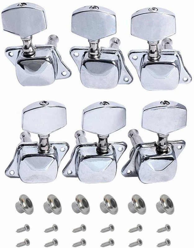 SPEHUB Tuning Peg Silver for Acoustic Guitar Parts Tuners Keys 3R+3L(6 PCS) Automatic Analog Tuner(Chromatic: Yes, Silver)