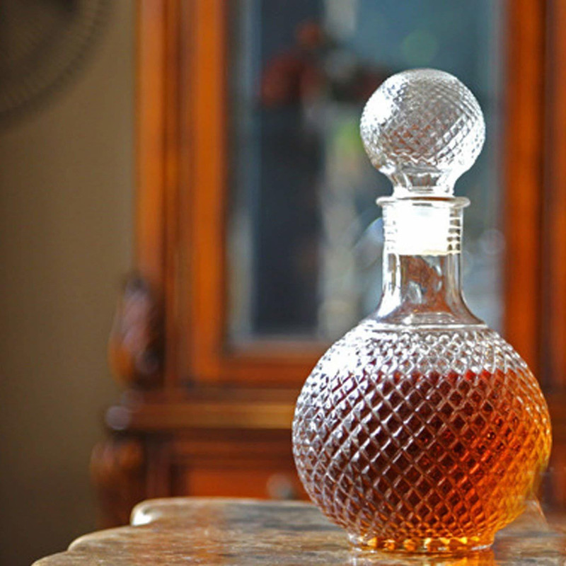 NHB BOUTIQUE 500 ML Round Ball Shape Clear Glass European Style Round Decanter with Lid Whisky Wine Beer Scotch Vodka Pitcher Bottle Size Tequila Rum Decanter(Glass, 500 oz)