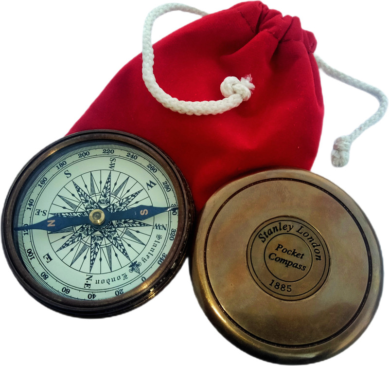 Ascent India Antique Style Brass Poem Compass lid WIth Fabric Cover Compass(Brown, Red)