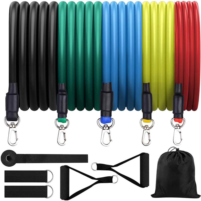 STOCKHAWKERS Complete Resistance Bands 11 Pcs Set with Workout Chart Resistance Tube(Multicolor)