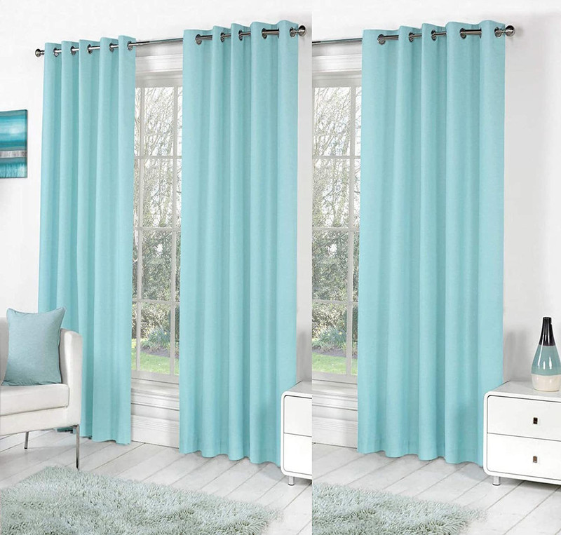 Radhey Radhey Decor 152 cm (5 ft) Window Polyester Semi Transparent Curtain (Pack Of 6)(AQUA BLUE, Solid)