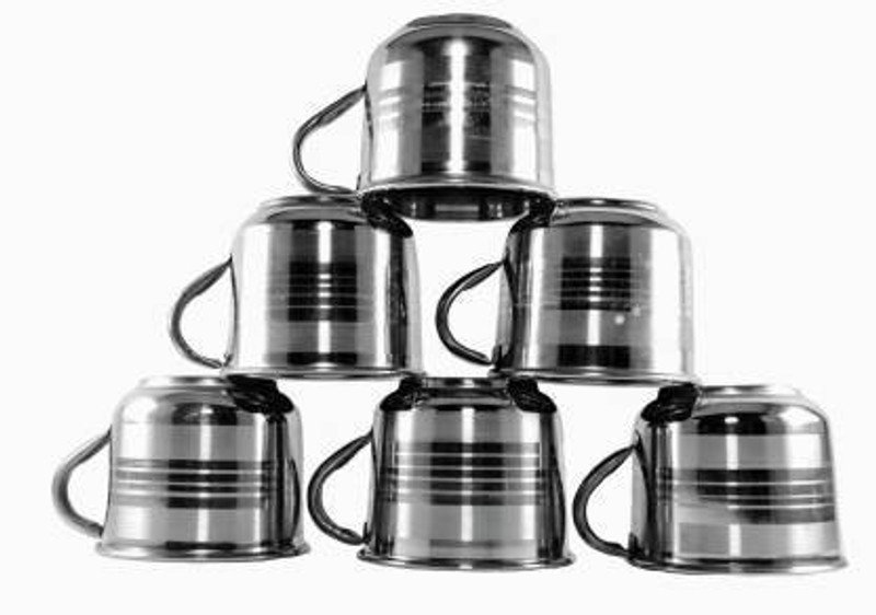 Xtrandz Stainless Steel Pack of 6 Steel Steel Tea Cup/Coffee Cup, Set of 6 Piece, Sliver,100 ML (Silver)(Silver, Cup Set)