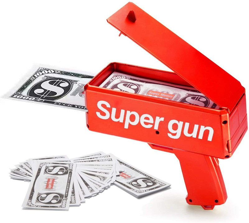 Amaflip Make it Rain Money Gun Paper Playing Spary Money Toy Gun, Prop Money Gun with 100 Pcs Play Money Cash Gun Party Supplies Money Gun(Red)