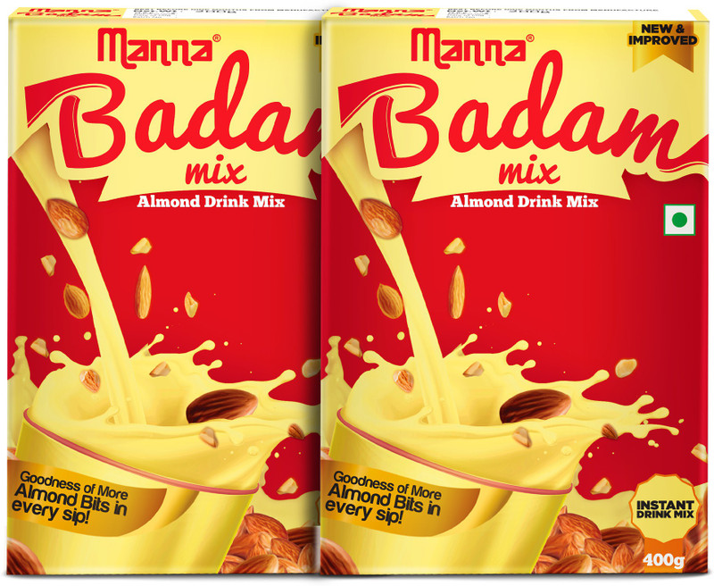 Manna Instant Badam Drink Mix, 800G | With Real bits of Badam, 400g (400g x 2 Packs) . More Bits per Sip (10% Badam). Make Milk tastier(2 x 400 g)
