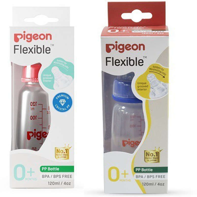 Pigeon 120ml Feeding Bottle Blue & Red Small Nipple - 120 ml(Blue, Red)