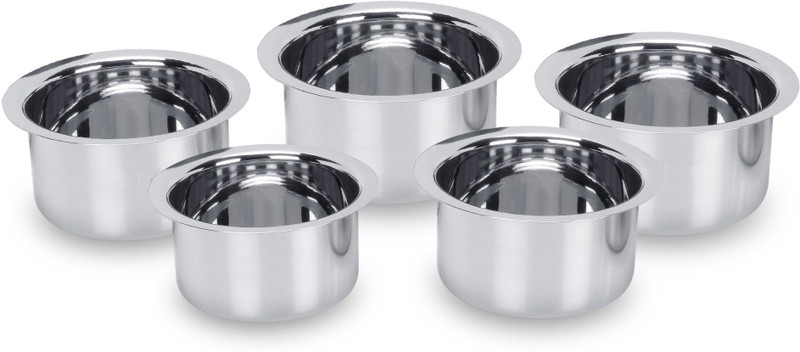 Flipkart SmartBuy Set of 5 Stainless Steel High Quality 22 Gauge Flat Base Cookware Set / Steel Tope Set with Lid ( Stainless Steel, 5 - Pieces) (1 Ltr, 1.5 Ltr, 2 Ltr, 2.5 Ltr, 3 Ltr) Induction Bottom Cookware Set(Stainless Steel, 5 - Piece)