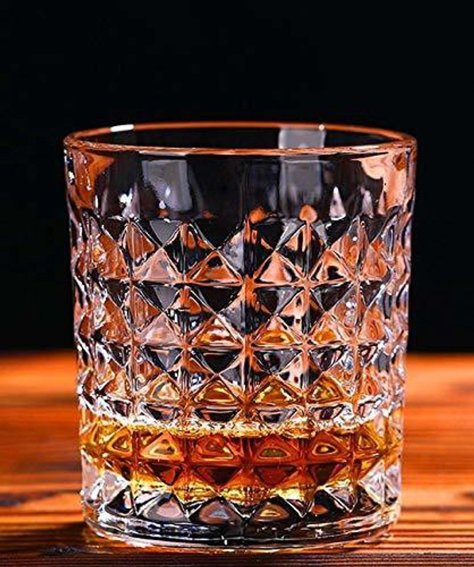 VLSYS (Pack of 4) diamond shape multipurpose heavy duty WHISKY DRINKING GLASS & SCOTCH KACH KA GLASS set with HEATPROOF & FOOD GRADE & LEAD FREE & CRYSTAL CLEAR drink ware material under WATER & COCKTAIL & JUICE & COLD DRINK & SODA & BEER under kitchen serve use ( Pack of 4 , 300ml) Glass Set Whisky