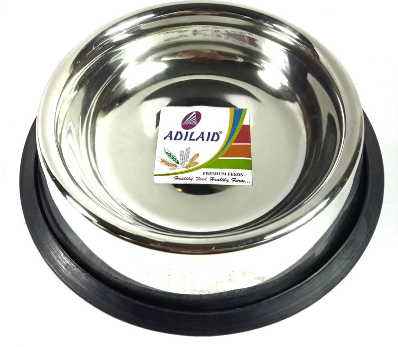 ADILAID Dog Feeding Bowl Medium 700 ml Round Sahpe Steel Pet Bowl(700 ml Steel, Black)