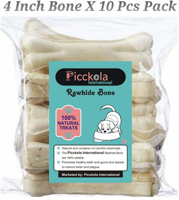 Picckola International 4 Inch Rawhide Pressed Bones Calcium Bones Dog Bones (Pack of 10) Chicken Dog Chew(500 g, Pack of 10)