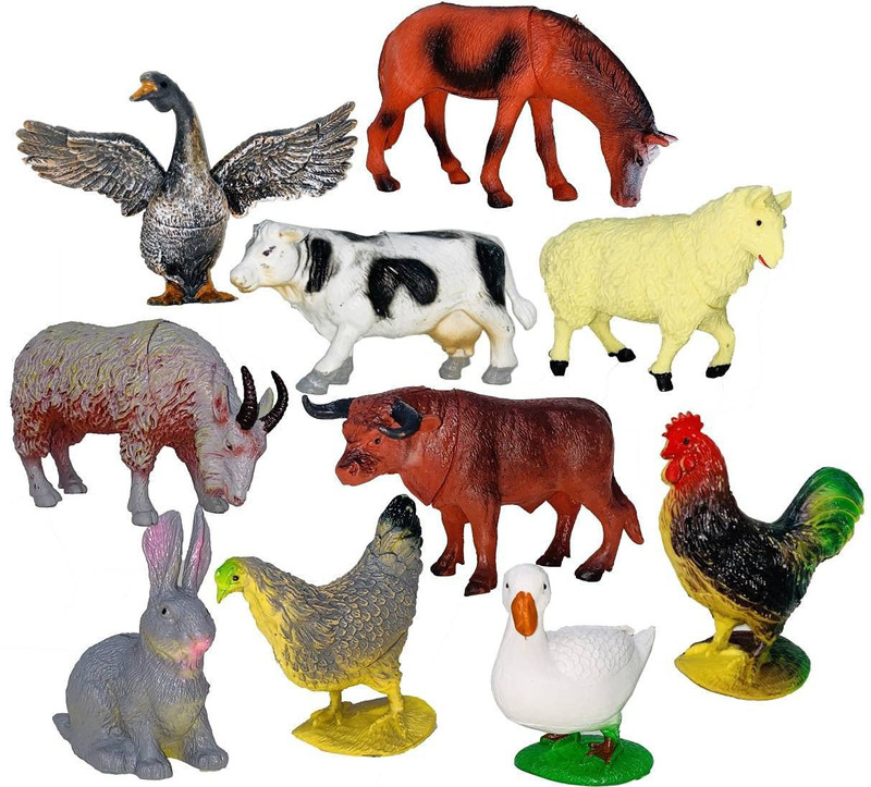 SVE Domestic Farm Animals Toy Figures Playing Set for Kids-Pack of 10 Pcs(Multicolor)