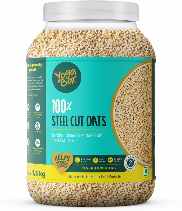 Yogabar Steel Cut Oats 1.5kg | Premium Oats, Gluten Free Oats with High Fibre, 100% Whole Grain, Non GMO, No Added Sugar | – 1.5 kg Plastic Bottle