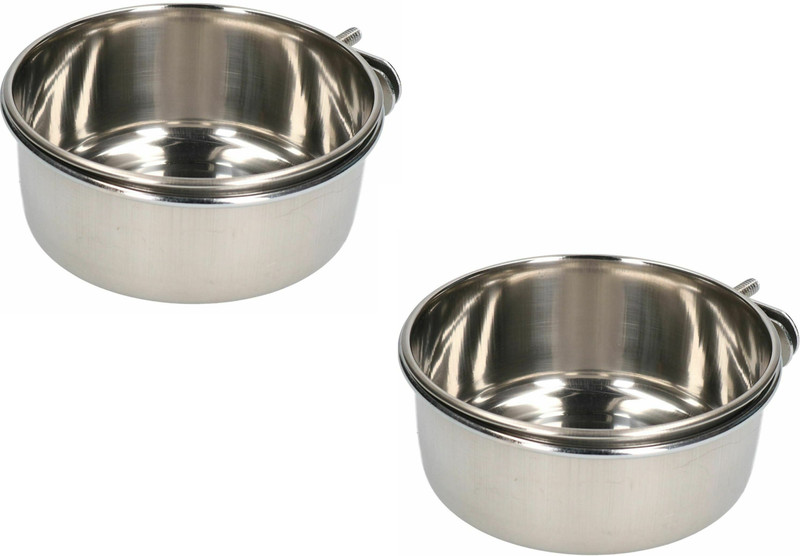 THE DDS STORE Bird Feeding Dish Cups, Parrot Food Bowl Holder-Stainless Steel Coop Cup, Bird Cage Water Bowl for Parakeet African Greys Conure Cockatiels Lovebird Budgie Chinchilla Clamp Holder Pack of 2 ROUND Steel Pet Bowl(300 ml Steel)