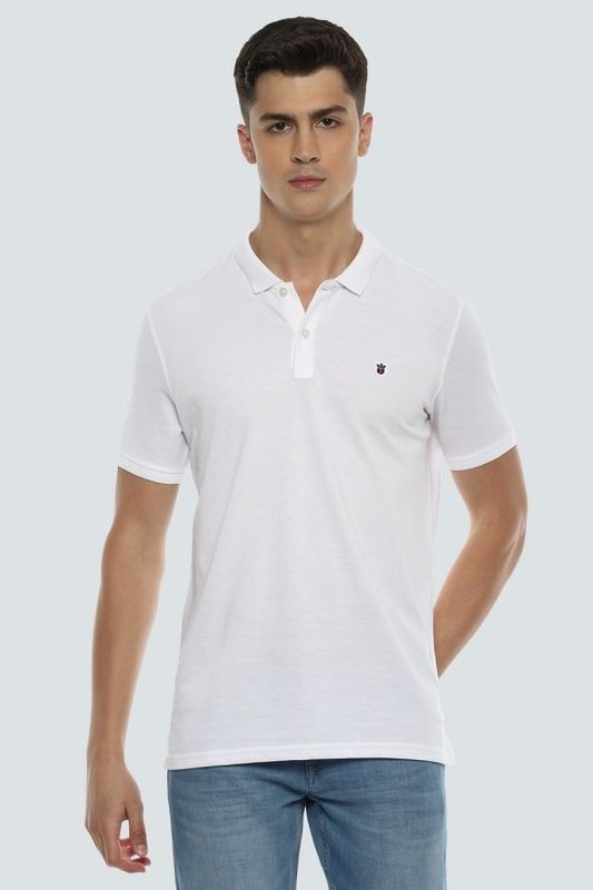 Louis Philippe Sport Solid Men Polo Neck White T-Shirt