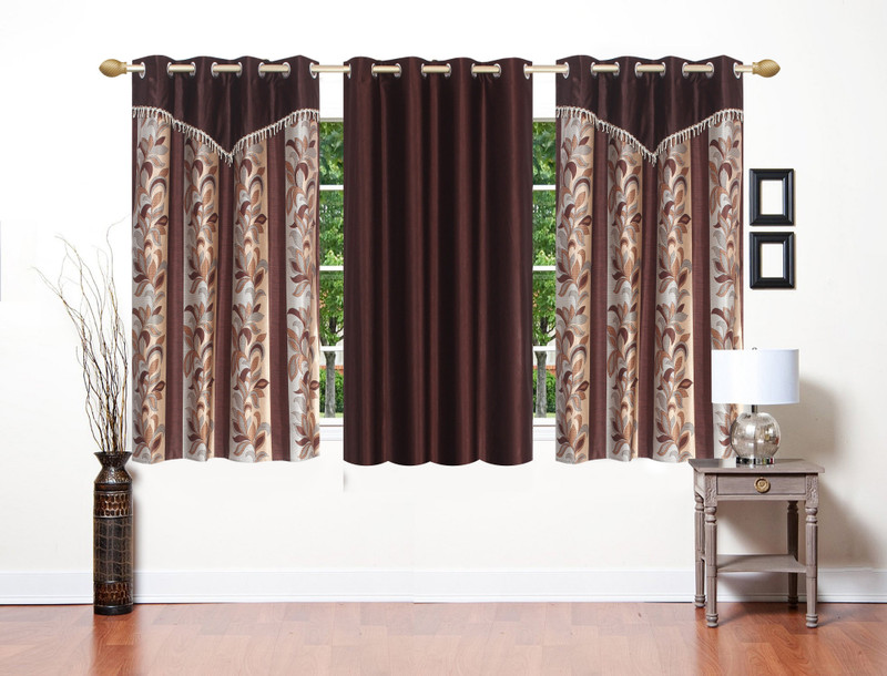 Stella Creations 154 cm (5 ft) Window Polyester Room Darkening Curtain (Pack Of 3)(Brown, Printed)