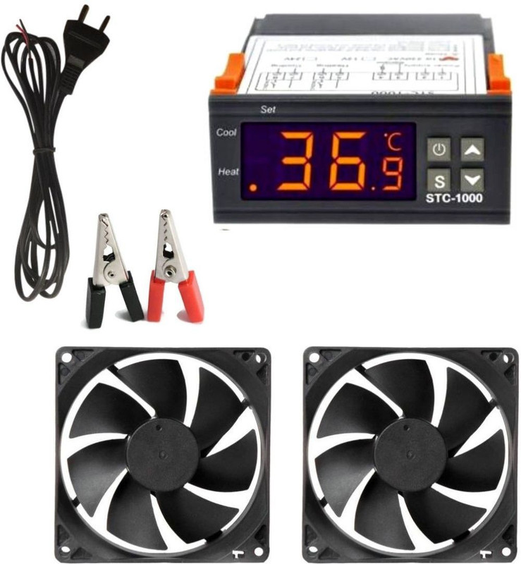 CyberSupreme STC-1000 Digital Temperature Controller 2 Pin AC Power Cord 2 Fan 1 Clip Temperature Sensor and Controller Electronic Hobby Kit