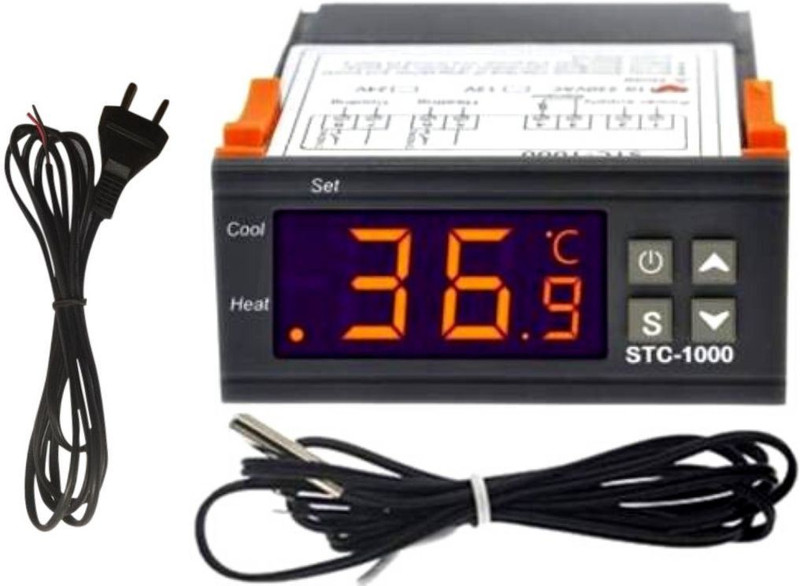 TechSupreme STC-1000 Digital Temperature Controller LED Temp Control Thermostat 110V Heating Cooling Relay NTC Sensor Incubator Multipurpose Controller & 1 2 Pin AC Power Cord (Cable) 2 mtrs Temperature Sensor and Controller Electronic Hobby Kit