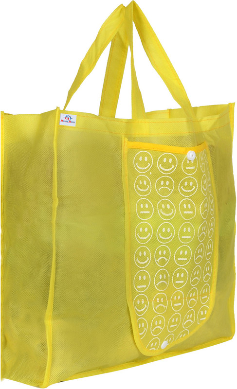 Heart Home Foldable Reusable Smiley Printed Shopping Bag with One Small Pocket (Set Of 6,Blue) Pack of 6 Grocery Bags(Blue)
