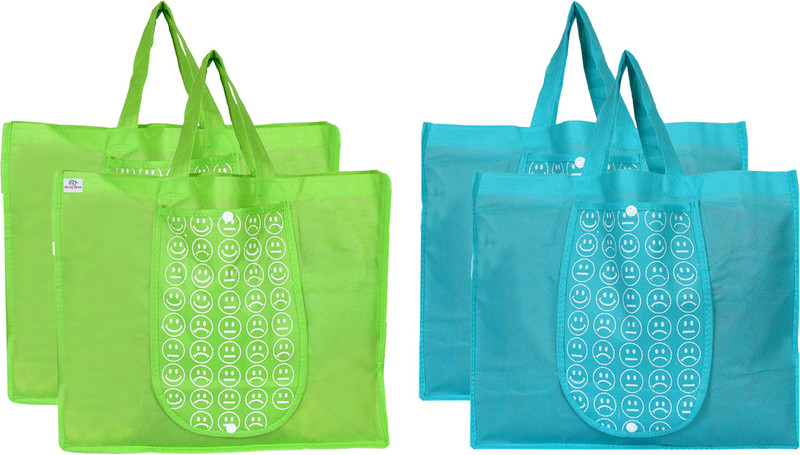 Heart Home Pack of 6 Grocery Bags(Pink, Blue)