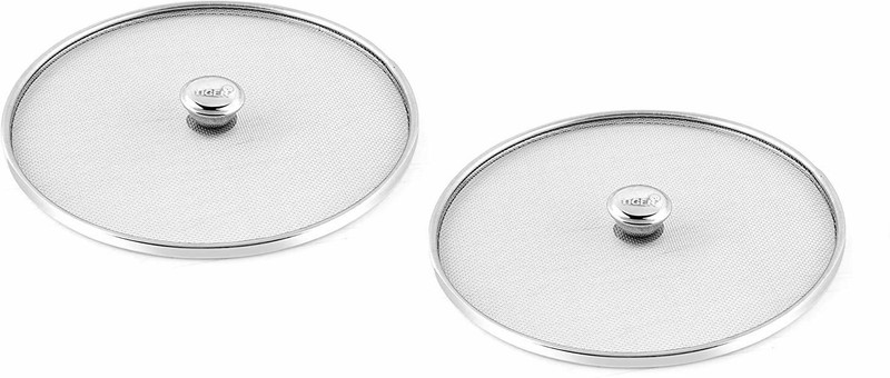 chapo Stainless Steel Vessel Net Cover Lid for Utensils, Fruits, Vegetable Basket, Milk Pan, Food for Kitchen and Dining Table, Multipurpose Strainer, Silver(Pack of 2, 8 and 9 Inch) 8 inch, 9 inch Lid Set, Pack of 2(Stainless Steel)