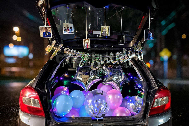 SOI Solid Car Dikki Boot Happy Birthday Balloons decoration Kit Banner With Metallic and Foil balloons Balloon(Silver, Blue, Pink, Pack of 34)