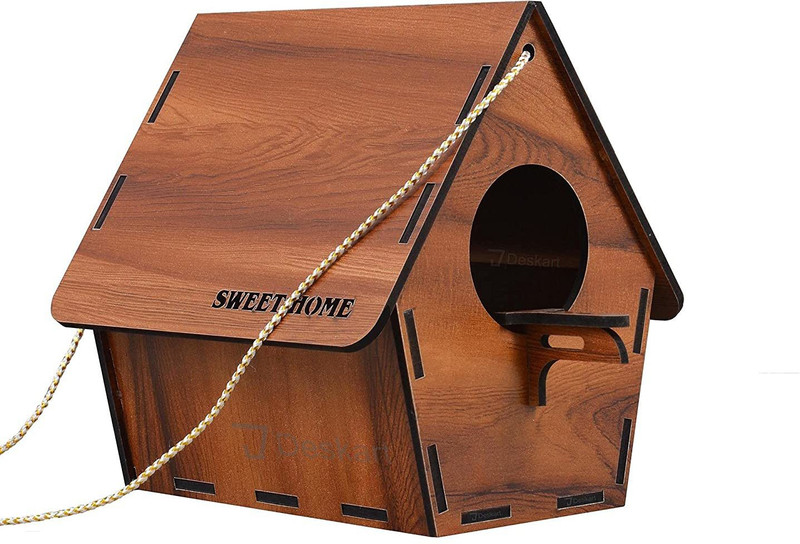 GENIYO Bird House for Balcony and Garden Hanging for Sparrow, Hummingbird, Kingfisher Bird Nest for Balcony Made with Water Resistant Wooden MDF Sheet with Hanging and Wall Patch (Wooden) Bird House(Hanging, Tree Mounting, Wall Mounting, Free Standing)