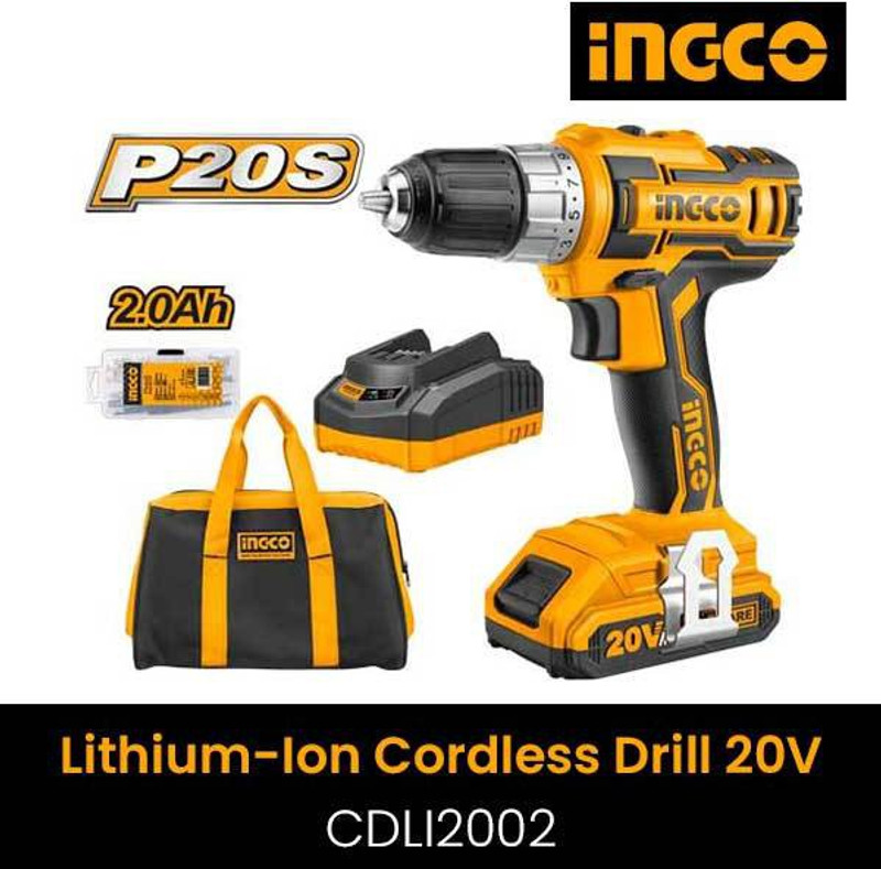INGCO Ingco Lithium-Ion Cordless Drill CDLI2002 20V CDLI2002 Pistol Grip Drill(10 mm Chuck Size)