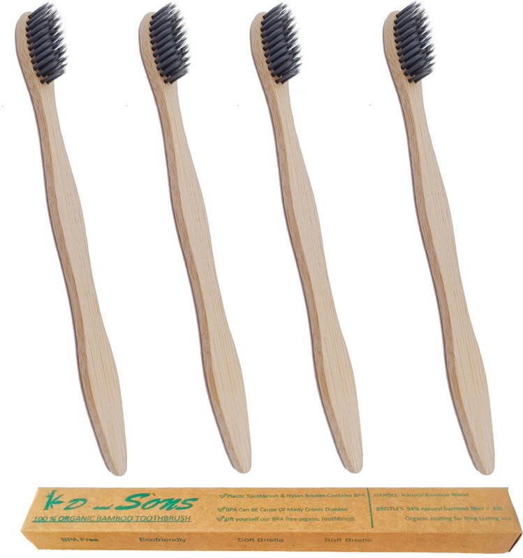 kd and sons 4 pcs combo of Charcoal-Infused Soft Bristles bamboo toothbrush for a healthier gum (biodegradable & BPA free) Medium Toothbrush(Pack of 4)