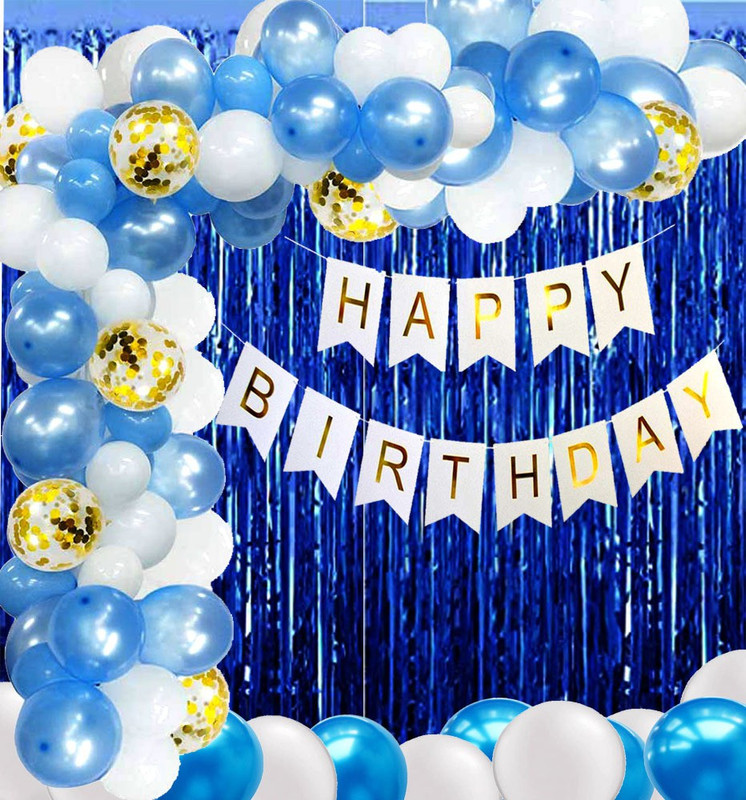 Realistic Store Happy Birthday Banner With Hd Metallic Balloons and Curtain foil, pre filled confetti Decoration Kit Combo (Pack of 38)(Set of 38)