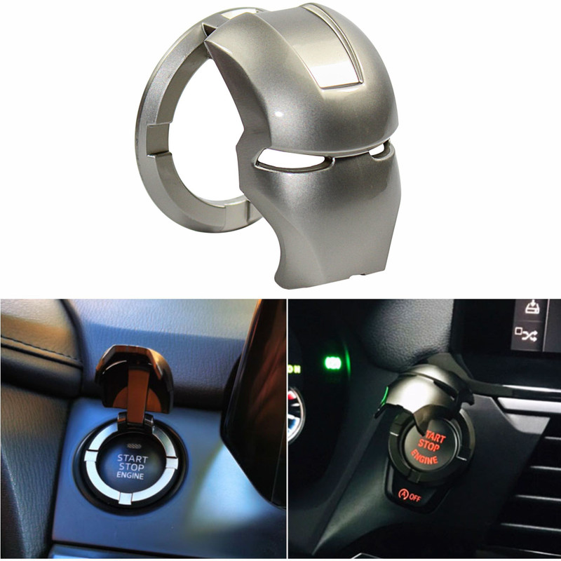 Miwings CAR STICKER ENGINE START STOP BUTTON COVER IRON MAN LOGO Engine Start/Stop Button