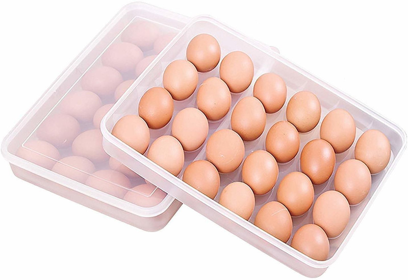 DUNGRANI ENTERPRISE 24 Grids Plastic Egg Box Container Holder Tray for Fridge with Lid for 2 Dozen 24 Eggs Storage Box With Lid for 24 Eggs Container Plastic Egg Separator (Clear, Pack of 1) Plastic Egg Separator Set(Clear, Pack of 1)