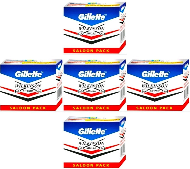 Gillette Wilkinson Sword Double Edge Razor Blades (50 In 1) (Pack Of 5) Saloon Pack by Rmr JaiHind, Men & Women(Pack of 5)
