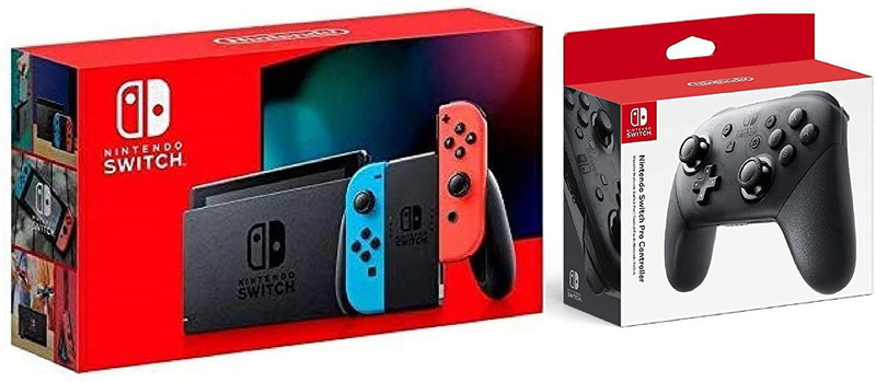 NINTENDO Switch With Neon Red & Neon Blue bundled With Switch Pro Controller 32 GB(Black)