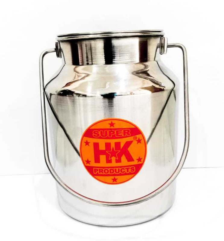 Super HK Stainless Steel Plain Milk Can/Milk Barni/Milk Pot/Oil Can (with Lid) 3.5 L Drum(Silver, Pack of 1)