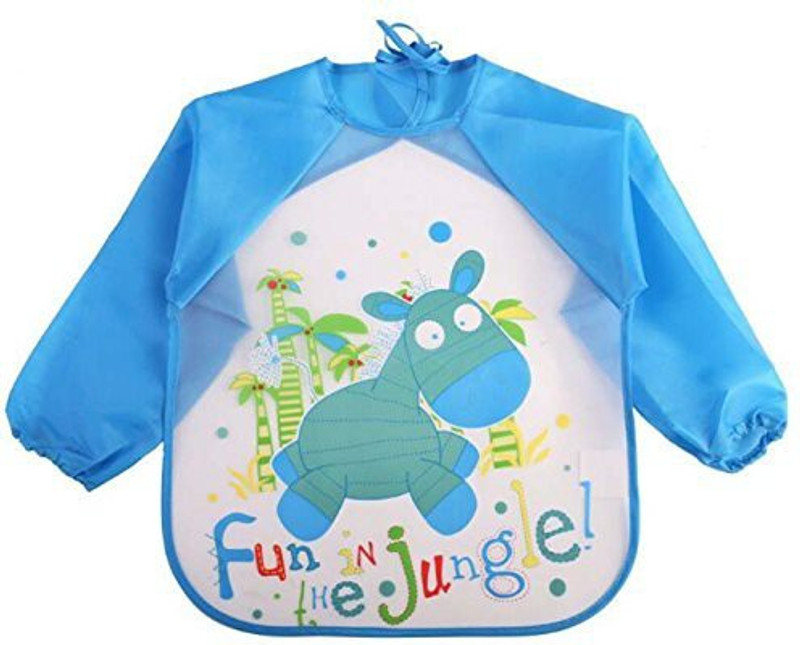 Little Warriors Quick Dry and Waterproof Full Sleeved Washable Waterproof Bib/Apron for Baby & Kids(Blue, White)