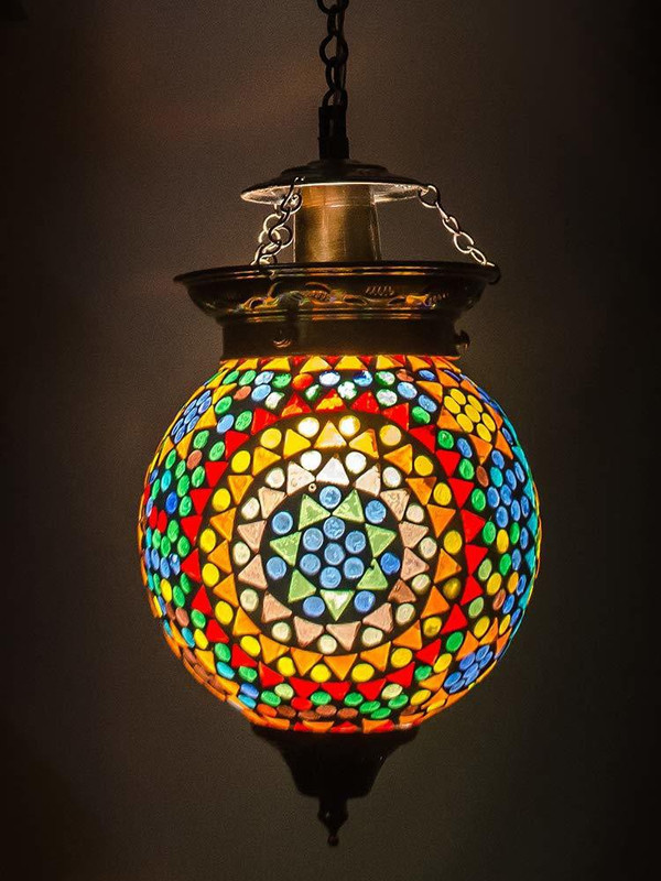 Ionic Glass Handcrafted Mosaic Decorated Glass Hanging Light Pendants Ceiling Lamp Pendant Lamp Ceiling Lamp(Multicolor)