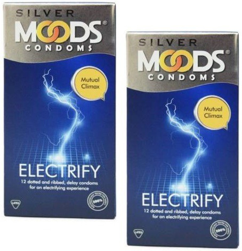 MOODS Silver Electrify 12 Dotted and Ribbed, delay condoms for an electrifying experience (Pack of 2) Condom(Set of 2, 24 Sheets)