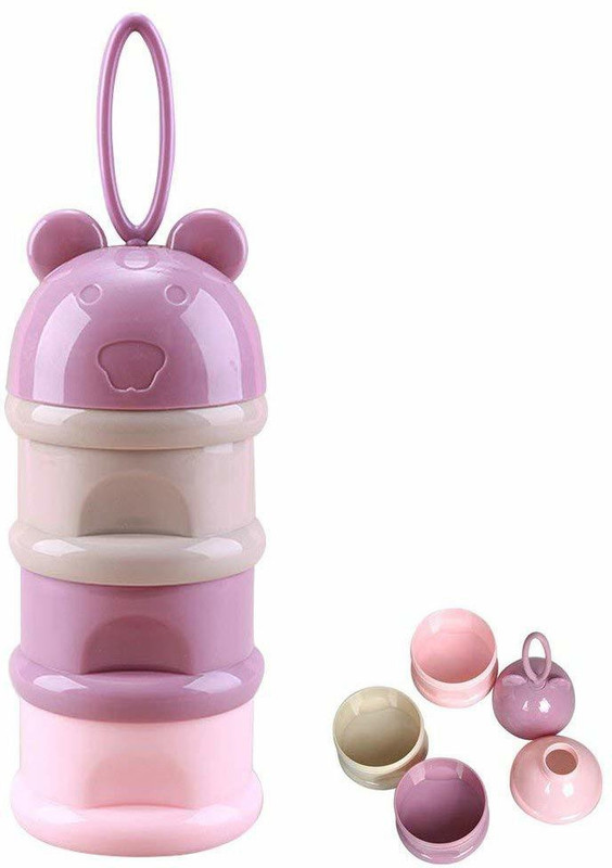 Happy Baby 3 Layer Cute Bear Portable Baby Food Milk Powder Storage Box Bottle Container_Purple - plastic(Purple)