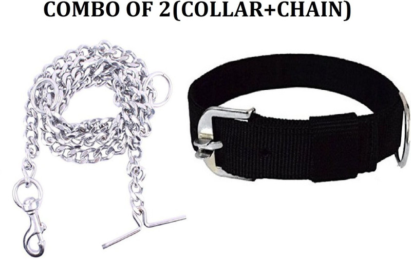 Hachiko Imported Best High Quality Dog Collar+Steel Chain(Combo of 2) Dog Collar & Chain(Medium, Black)