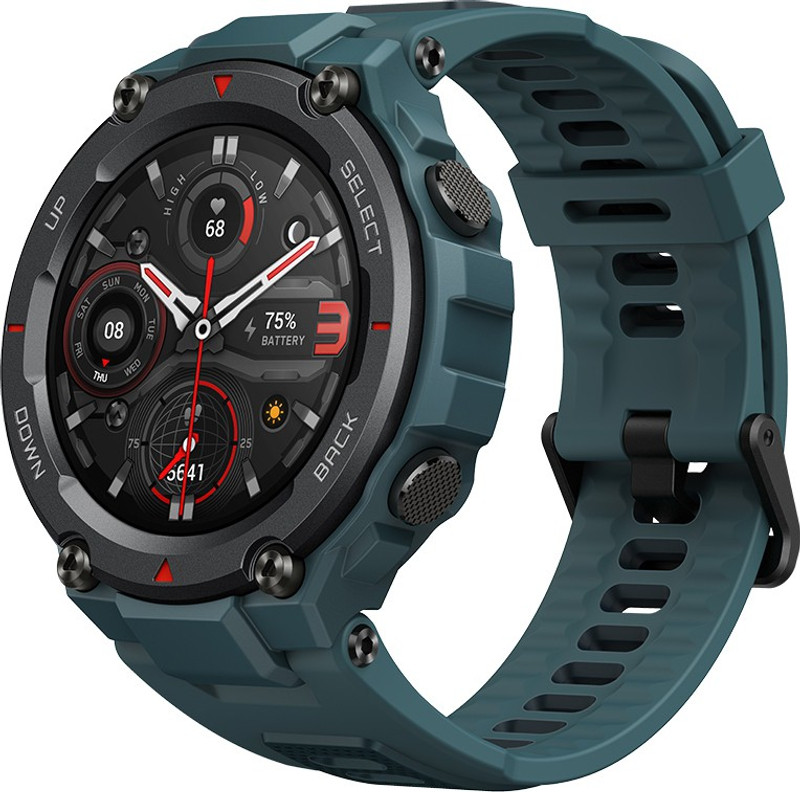 AMAZFIT T rex Pro 1.3HD AMOLED with advanced GPS & 10ATM water resistance Smartwatch(Steel Blue Strap, Regular)