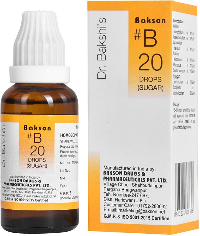 Bakson's Homoeopathy # B-20 (Sugar Drops) Drops(30 ml)