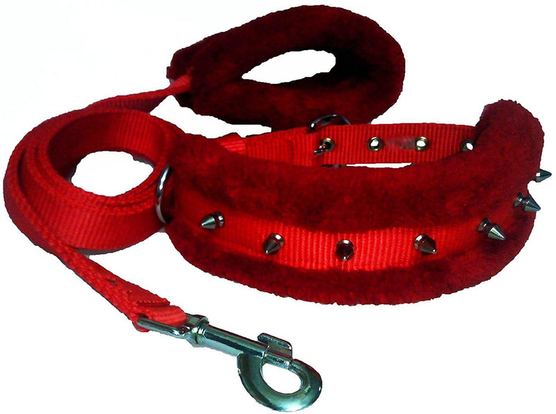 Petshop7 Premium Quality Fur Padded Nylon Dog Collar & Leash Medium (Neck Size - 13-16inch) Dog Collar & Leash(Small, Red)