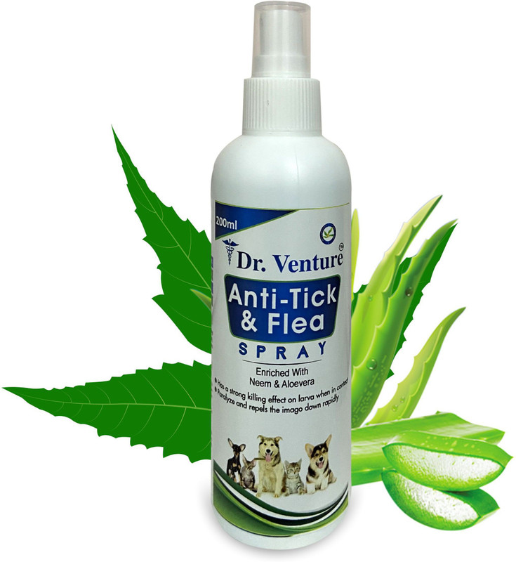 Dr Venture Anti-Tick And Flea Spray For All Breeds Like Dogs, Cats And Puppies Kills & Repels Fleas, Ticks And Lice Enriched With Neem And Aloevera 200 ml Pack of 1 200 ml Pet Coat Cleanser(Suitable For Dog, Cat)
