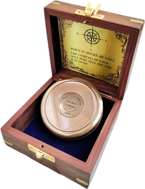 Ascent India Antique Brown Finish Brass Poem compass stanley london With Wood Box nautical Compass(Brown)
