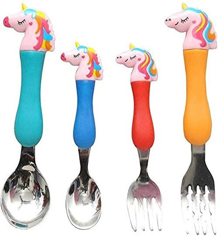 FunBlast Unicorn Fork and Spoon Set for Kids | Stainless Steel Spoon & Fork Set for Baby Stainless Steel, Plastic Cutlery Set(Pack of 4)