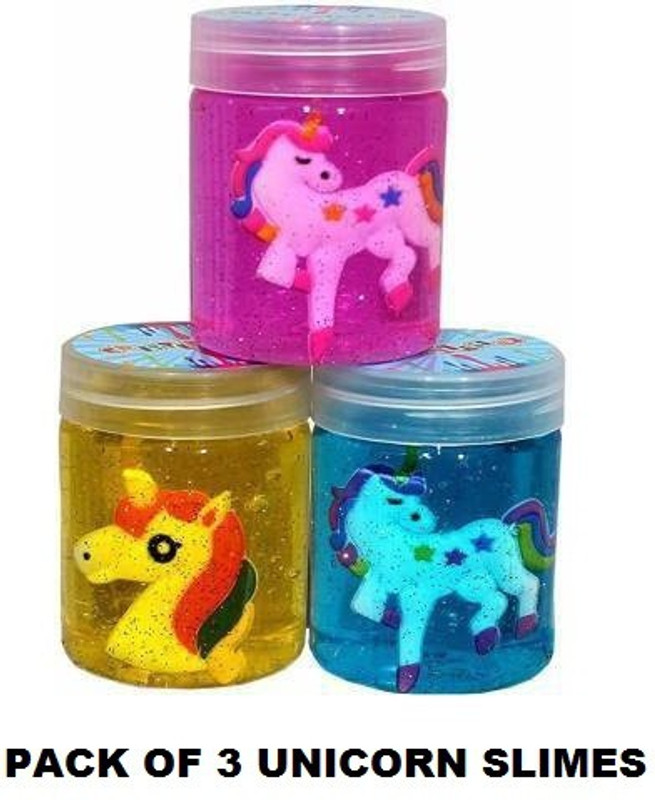AKANSHA Crystal Clear Putty Slime Jelly Clay with UNICORN Figures Educational Toy Set of 3 Multicolor Putty Toy Multicolor Putty Toy Yellow, Pink, Blue Putty Toy