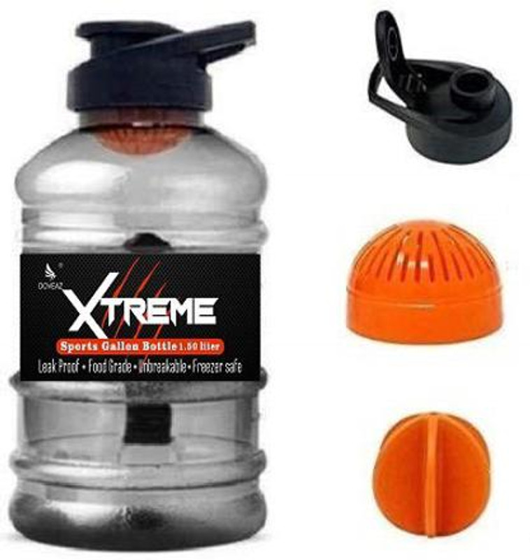DOVEAZ Gym Water Shaker Sports Gallon Bottle 1.5 L with Mixer Ball and Strainer 1500 ml Plastic Bottle(Pack of 1, Orange)