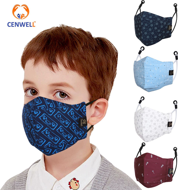 CENWELL 100 % Cotton Kids 3D Face Mask KIDS BEST MASK Cloth Mask With Melt Blown Fabric Layer(Multicolor, Free Size, Pack of 5, 6 Ply)